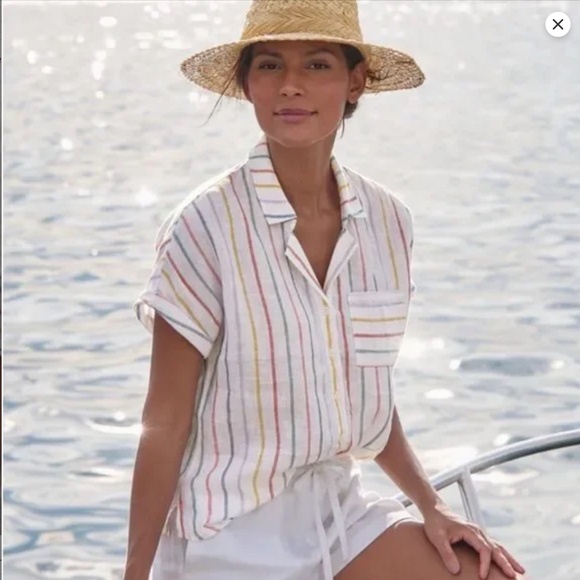 Garnet Hill- Colorful Striped Linen Button Up front Shirt - Picture 2 of 8